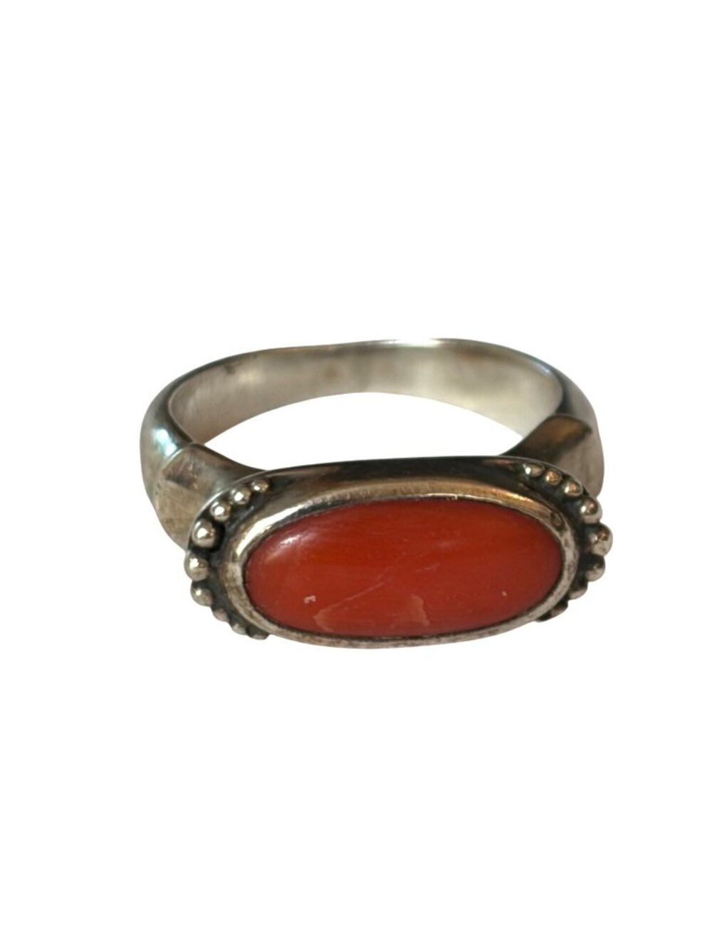 Vintage Sterling Silver Ring Oval Red Coral 6.5 Southwestern Stacking